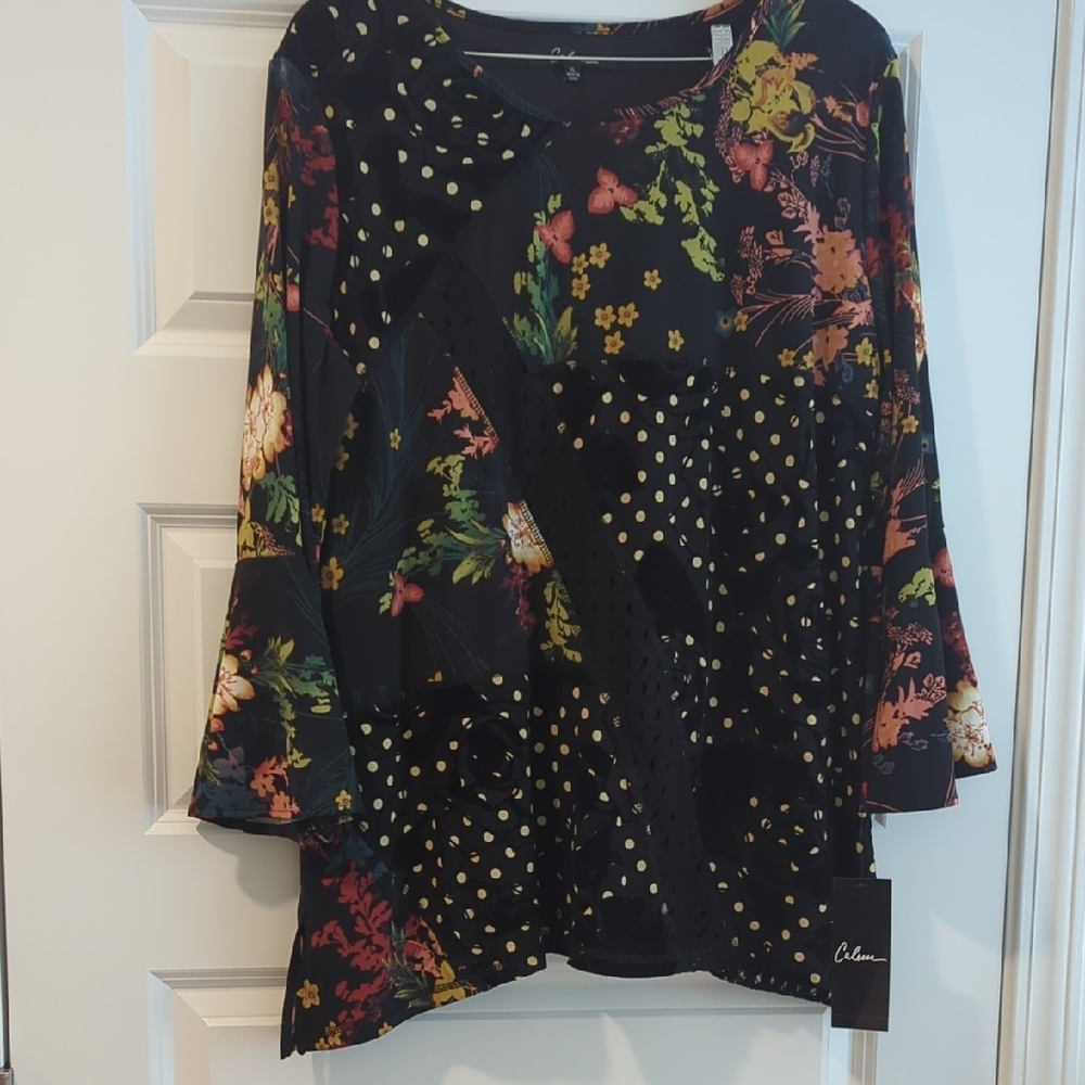 Calessa White and Red Asymmetrical Graphic Blouse P2P 25 L33
